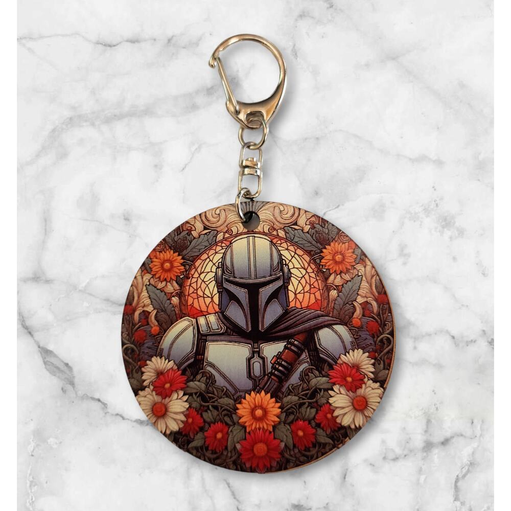 Star Wars Mandalorian Mando Floral Keychain Bag Clip